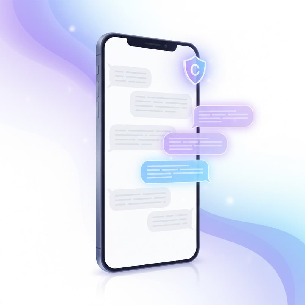 AI SMS real estate conversation mockup with compliance shield and reply suggestions for investor outreach