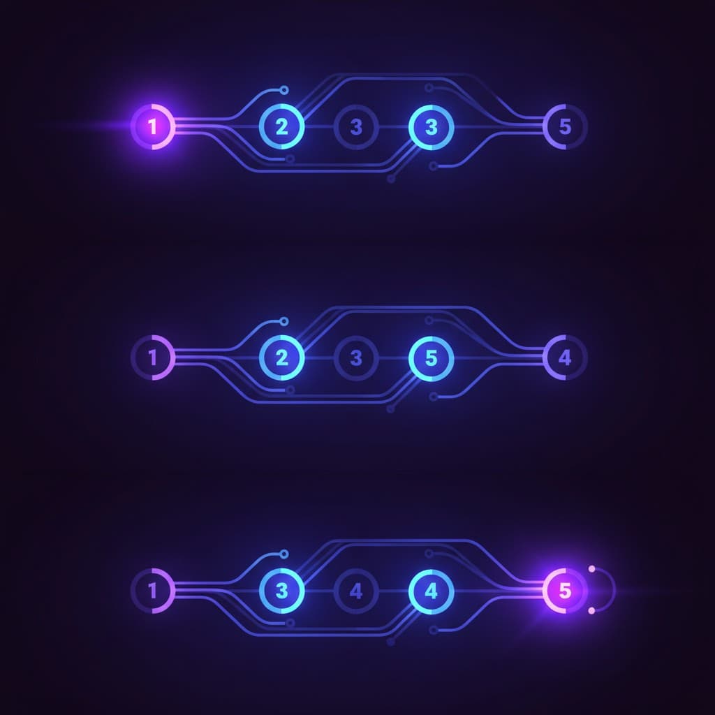 AI Acquisitions Manager: Automating the First 5 Touches AI acquisitions manager workflow showing 5 sequential touchpoints on a glowing violet and blue gradient timeline