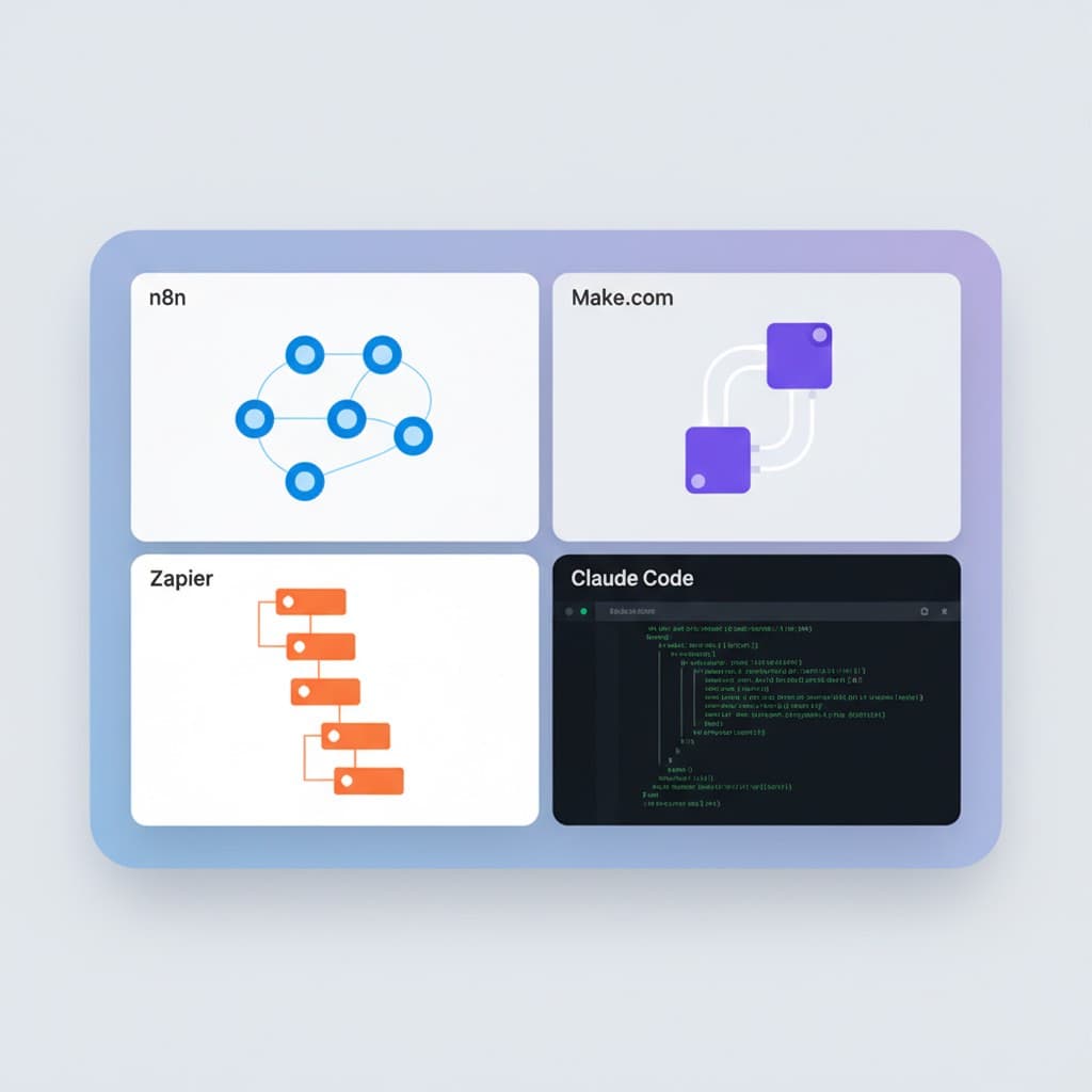AI Automation Platform Comparison: Best Picks for RE Investors AI automation platform comparison dashboard showing n8n, Make, Zapier, and Claude Code workflows for real estate investors