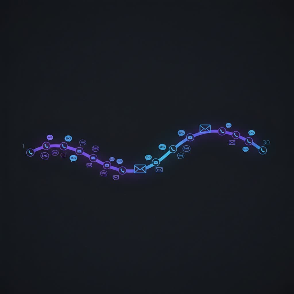 AI Follow Up for Motivated Sellers: 30-Day Sequence Template AI follow up motivated sellers timeline showing SMS, voice, and email touches across a 30-day nurture sequence
