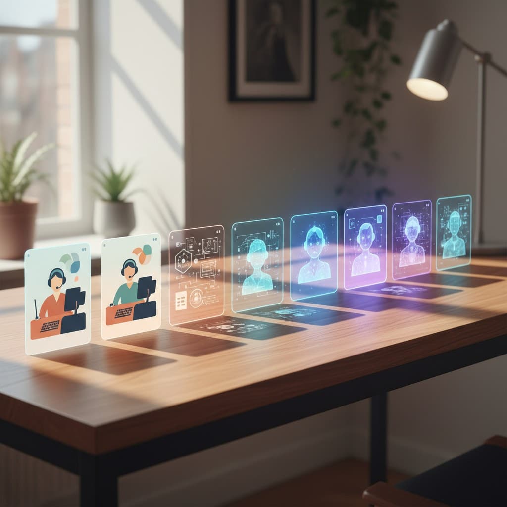 VA to AI Migration: A Real Estate Investor's 12-Month Guide VA to AI migration timeline: 12 monthly tiles transitioning from human VAs to AI agents for real estate