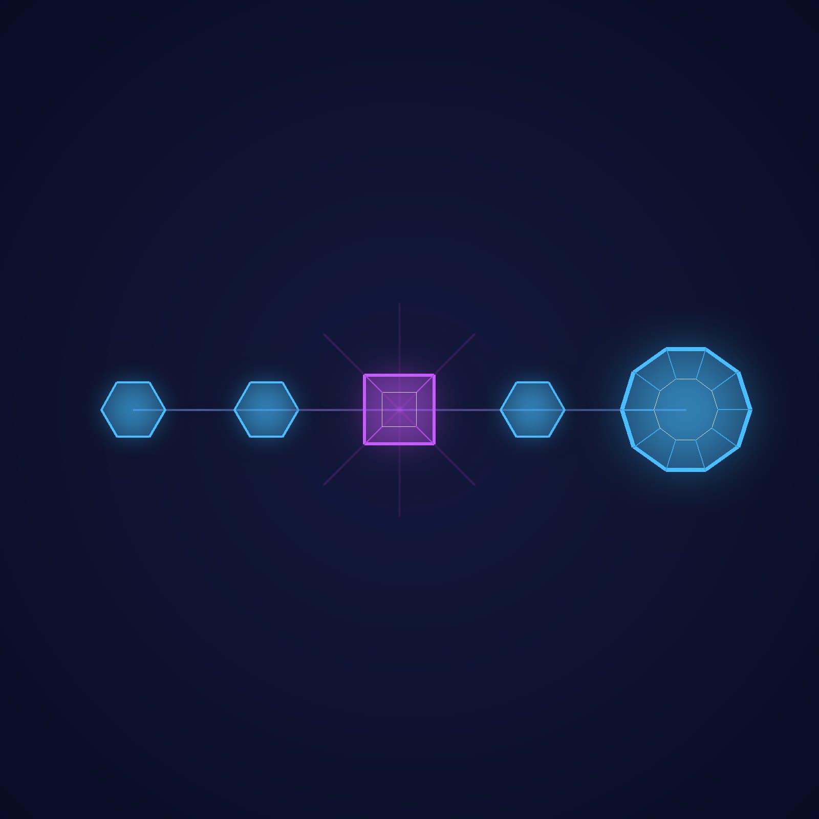 What Is AI Automation? A Plain Definition A chain of connected rule nodes with one glowing violet judgment node in the middle, ending in a larger completed node