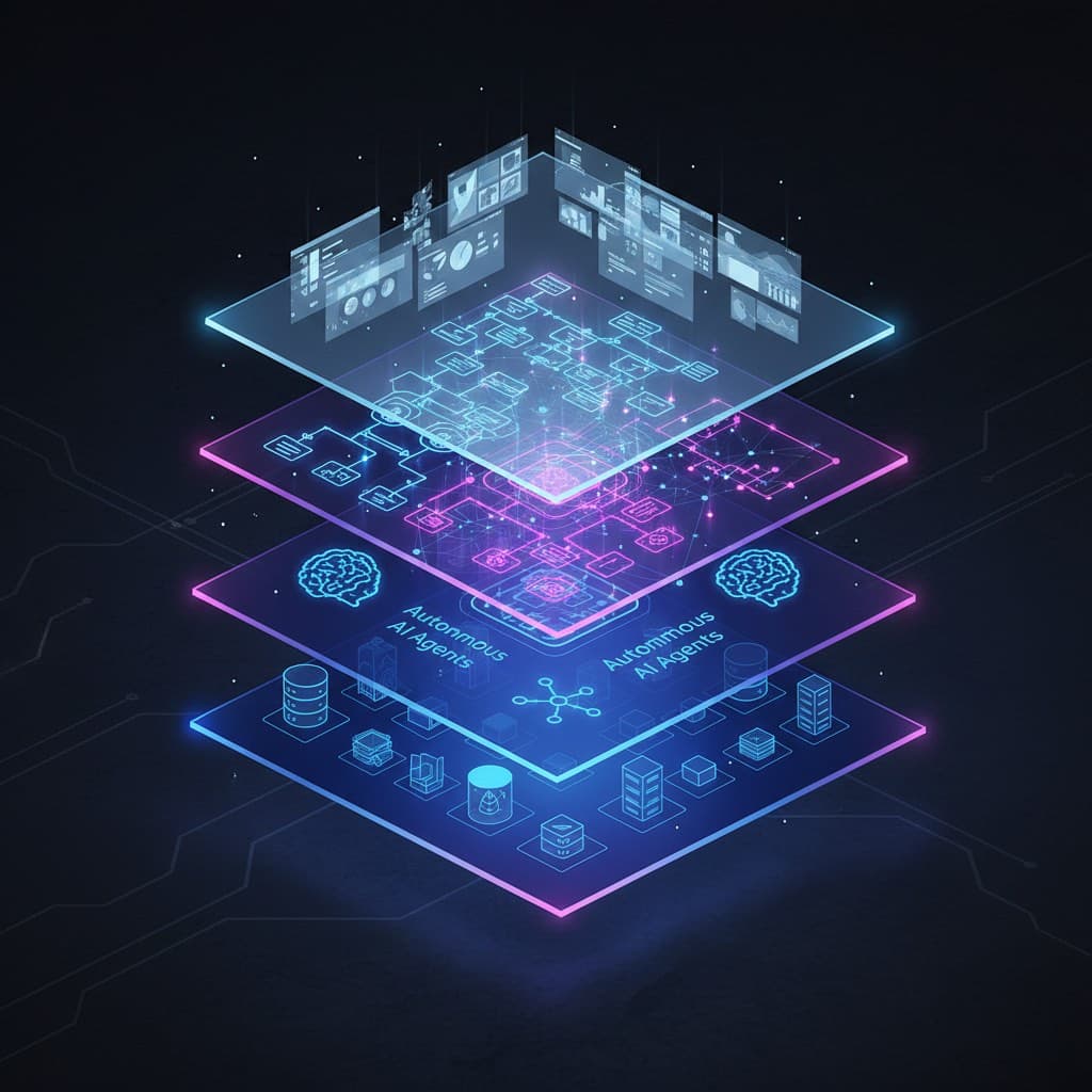 What Is an AI Operating System? (And Why REIs Need One) Diagram of an AI operating system with four layers - data, agents, workflows, surfaces - for real estate investors